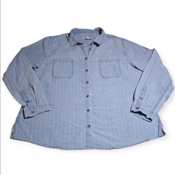 Carbon2Cobalt Women's Chambray Button‎ Up Long Sleeve Shirt Light Wash Dobby XL - Picture 5 of 7